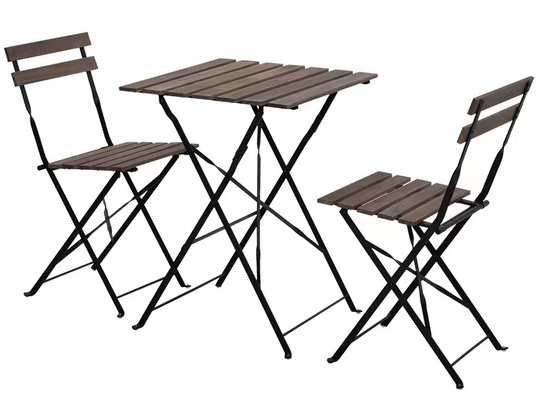 3 टुकड़ा सेट महोगनी गार्डन तह टेबल और कुर्सियों ठोस लकड़ी स्लेट स्टील फ्रेम