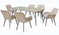 आउटडोर स्टील विकर ग्लास टेबल और कुर्सियों के साथ 7 . का कुशन सेट